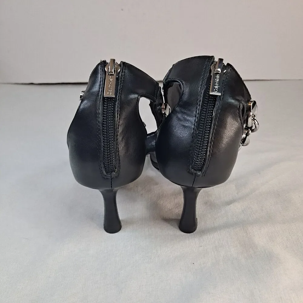 Calvin Klein Women's 6.5M Nova Chain Ankle Strap T Strap High Heel Dress Sandals